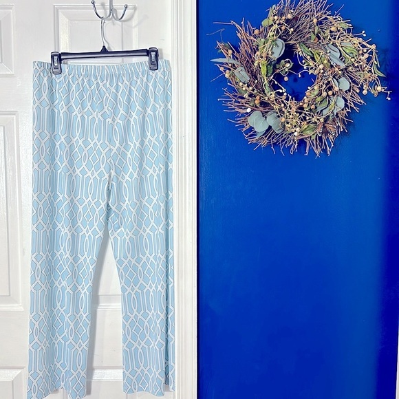 Women’s Via Ritina Blue & White Polyester & Spandex Lattice Print Pants Size XL - Picture 4 of 8